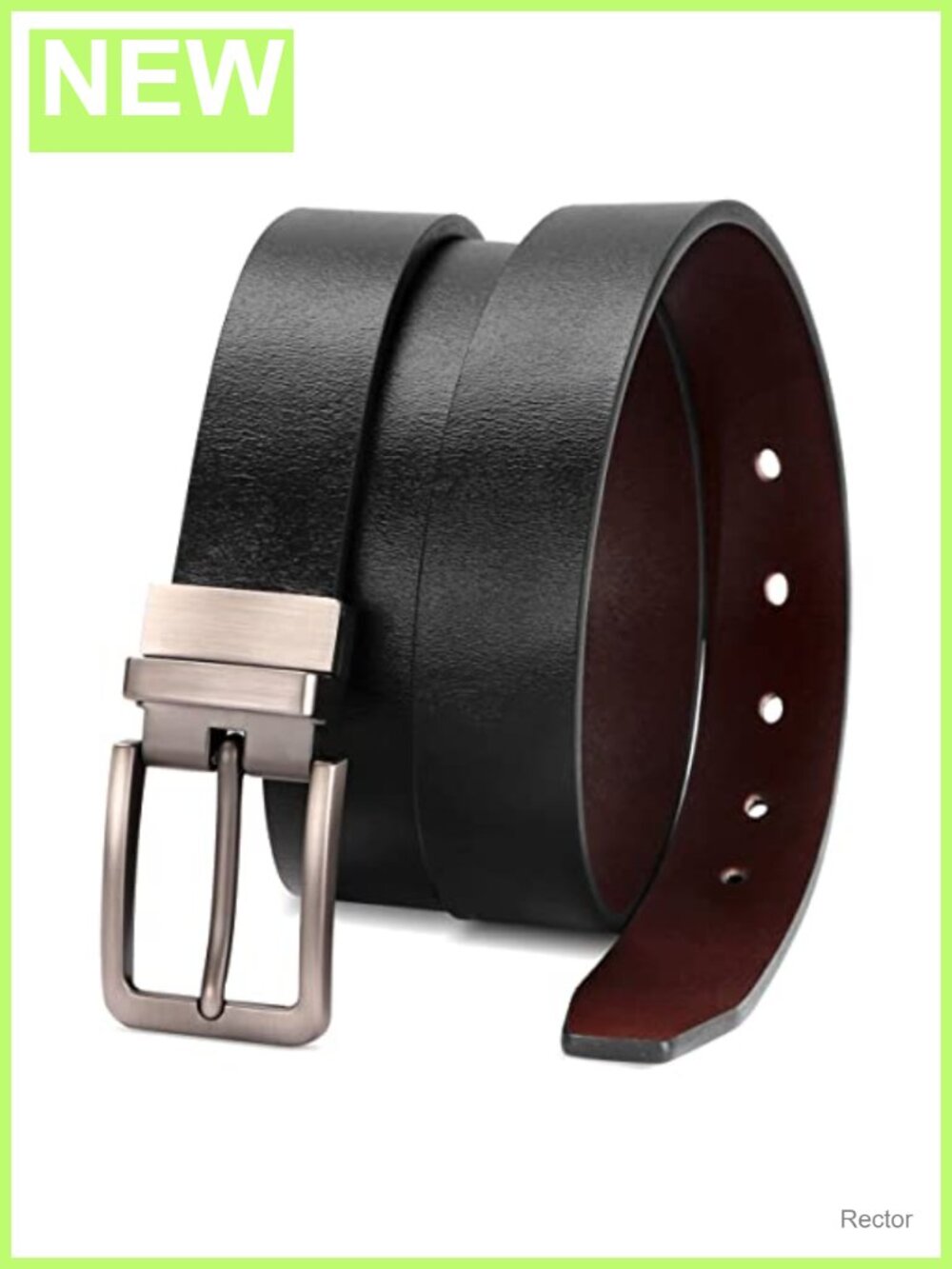 Reversible Leather Belt with Rotated Metal Buckle, Adjustable Designer Belt